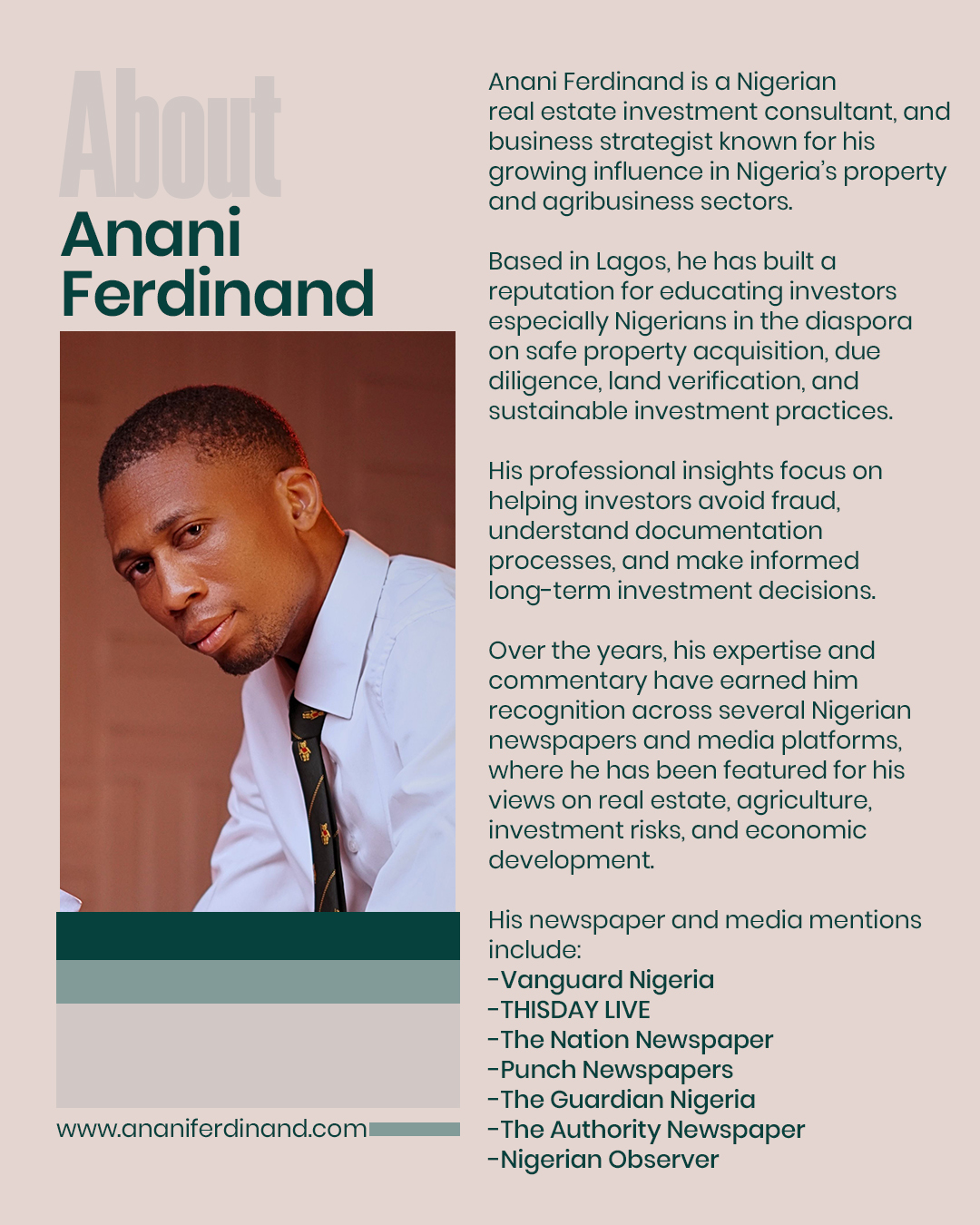 ANANI FERDINAND RECOGNISED AS A LEADING VOICE IN NIGERIA’S REAL ESTATE AND AGRIBUSINESS SECTORS
